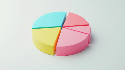 Obraz premium Vibrant 3D Pie Chart Vector Illustration on White Background: Flat Design with Simple Shapes and Bright Colors