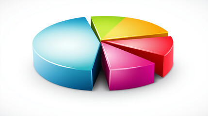 Obraz premium Vibrant 3D Pie Chart Vector Illustration on White Background: Flat Design with Simple Shapes and Bright Colors