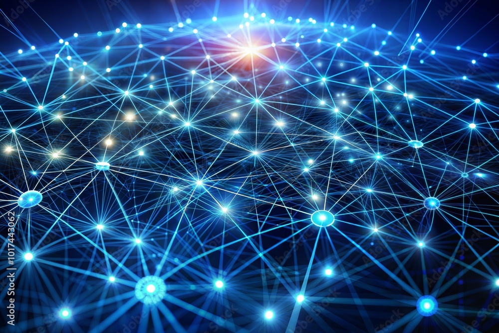 Wall mural futuristic digital network with connections and data nodes