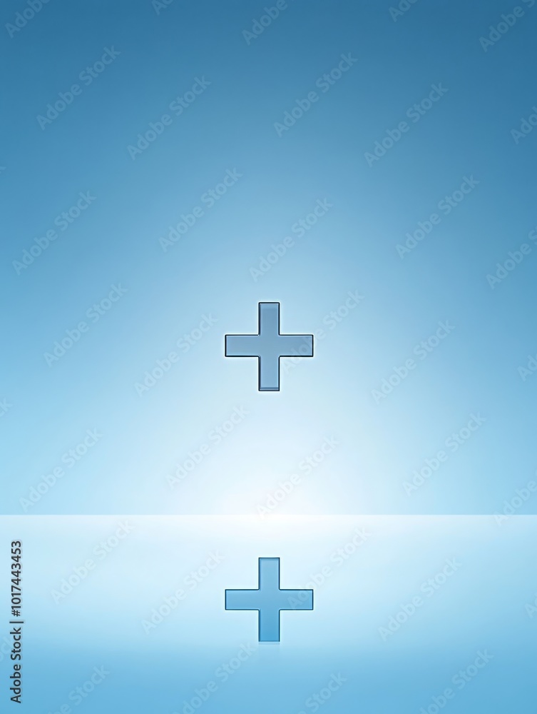 Poster a soft blue gradient background with a subtle cross symbol in the center, creating a simple and eleg