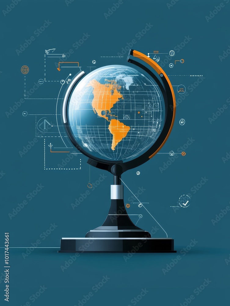 Poster a stylized globe with a network of data lines representing global connectivity and data insights.