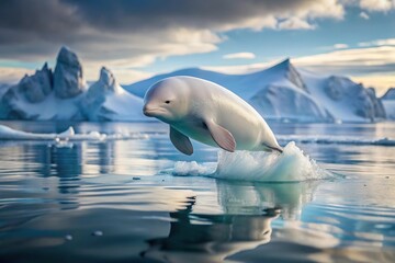 Fototapeta premium Arctic beluga whale swimming gracefully in cold waters