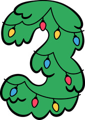 3 Three Christmas Tree Hanging Light Decor Number