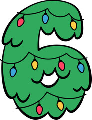 6 Six Christmas Tree Hanging Light Decor Number