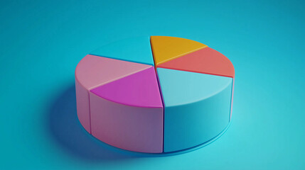 Obraz premium Vibrant 3D Pie Chart Vector Illustration on White Background: Flat Design with Simple Shapes and Bright Colors