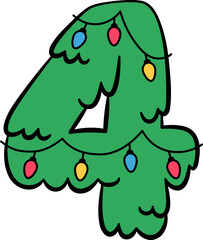 4 Four Christmas Tree Hanging Light Decor Number