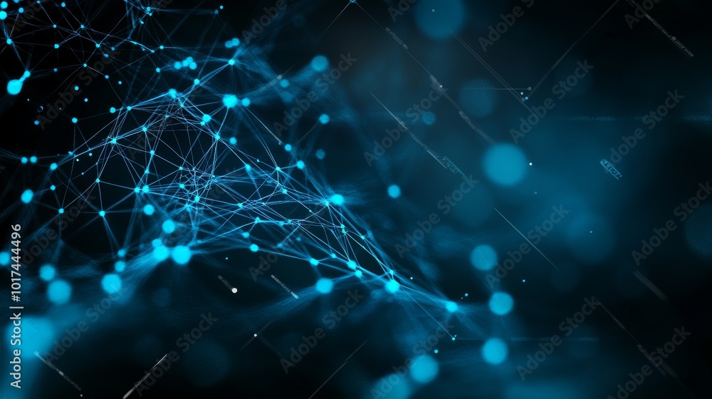 Poster abstract dark background with glowing connection lines, representing digital network, technology, in