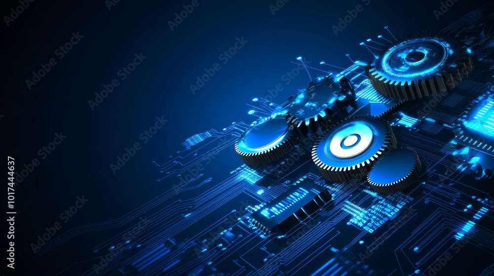 Aufkleber abstract digital background with gears and circuitry representing innovation, technology, engineerin