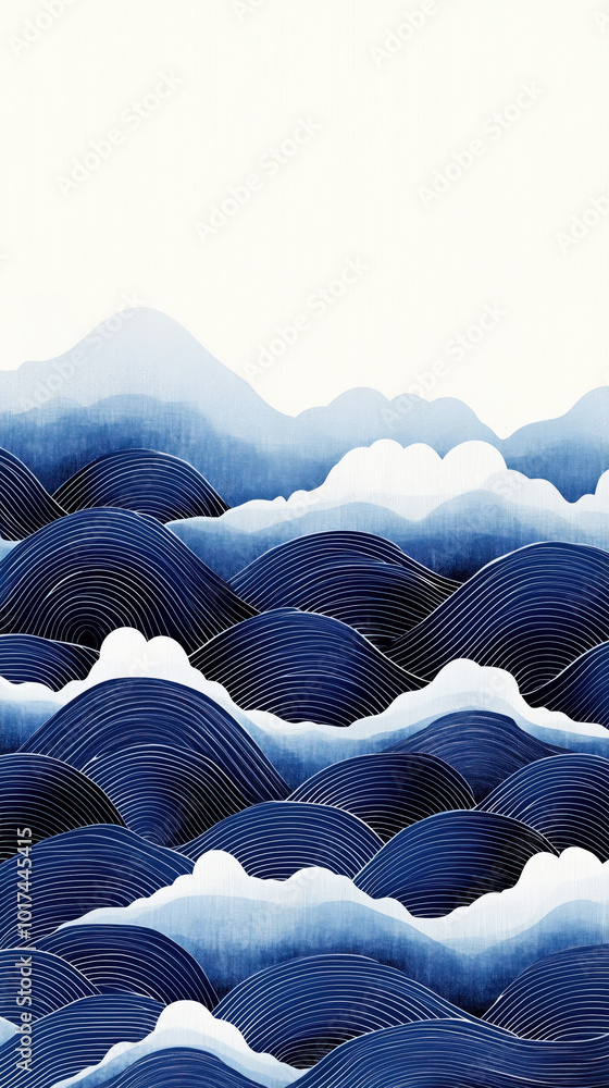 Poster serene blue waves with soft clouds create calming atmosphere
