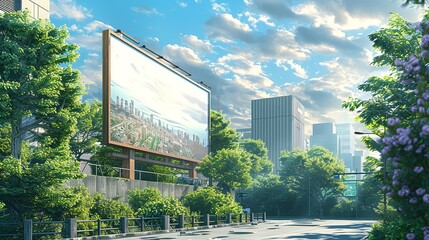 Realistic urban billboard with a high-visibility advertisement in a modern cityscape, perfect for creating impactful and realistic marketing presentations. High resolution Illustration, in the style