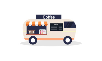 Mobile coffee shop in food truck vector illustration