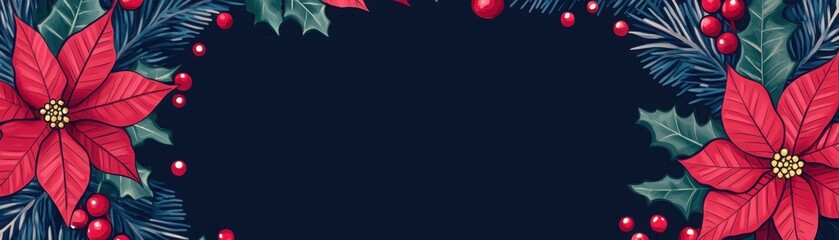 Obraz premium Hand-Drawn Wreath with Poinsettias and Holly Decor