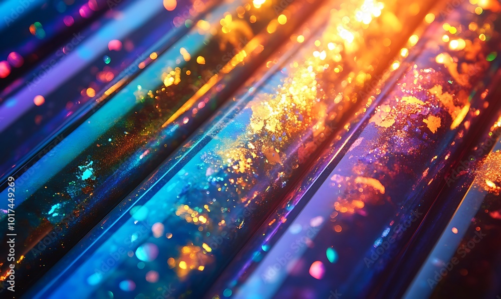Poster Colorful abstract composition with shimmering textures and light reflections, creating a vibrant visual effect.