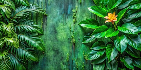 Obraz premium Abstract green leaf on wall texture with dark green background
