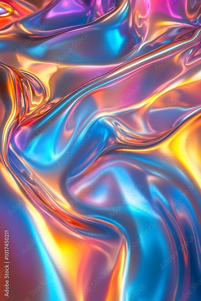 Aufkleber a vibrant, iridescent fabric showcases flowing waves of color, creating a mesmerizing interplay of l