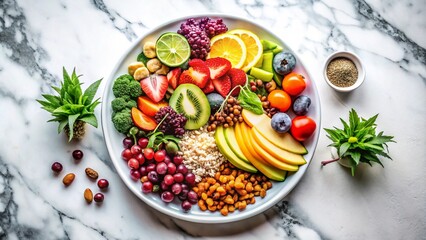 Colorful Fruit and Grain Salad on Marble Background