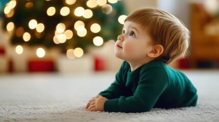 Child in Nursery with Christmas Lights Softly Glowing