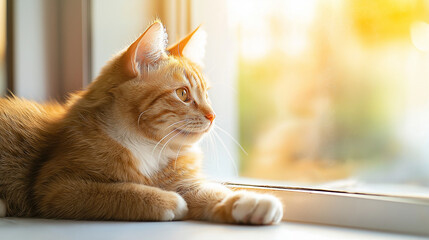 Ginger Cat Looking Out Window