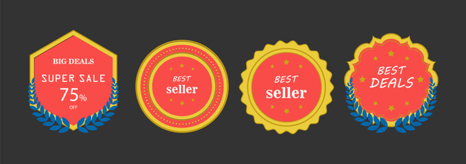 Promotional sale and best seller badges for marketing and discount designs

