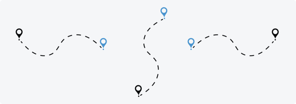 two points with dotted path and location pin. Location pointer continuous one line 