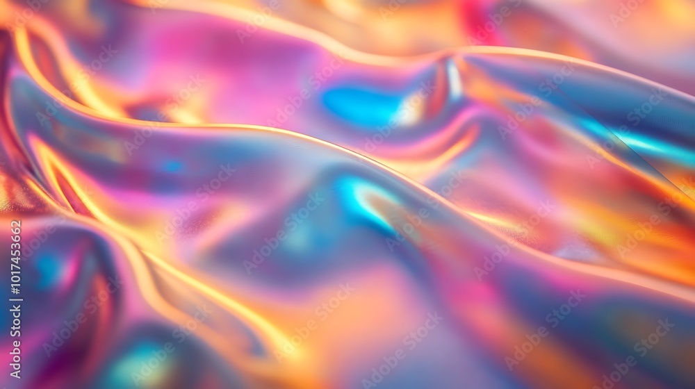 Poster a vibrant, wavy surface featuring a blend of colors, showcasing iridescent textures that shift in li