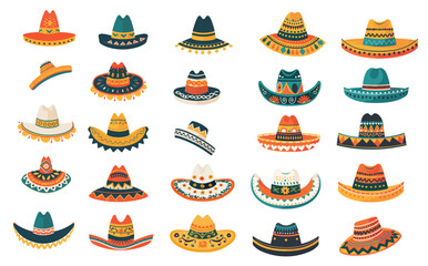 Collection of Mexican Hats and Caps Illustration Vector