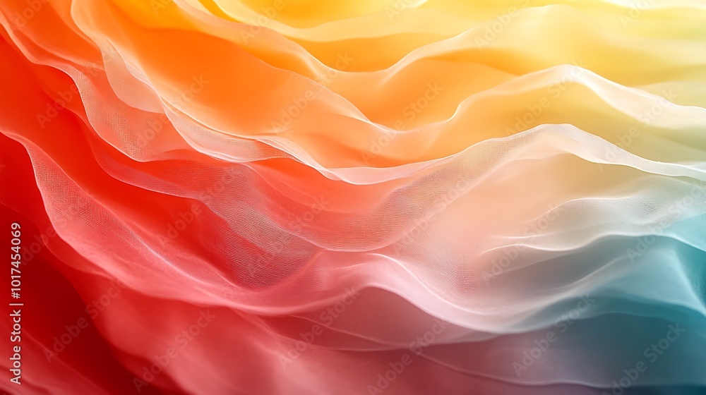 Poster a vibrant abstract image showcasing flowing layers of soft fabrics in warm tones of red, orange, and