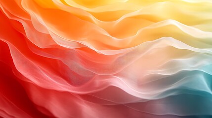 Obraz premium A vibrant abstract image showcasing flowing layers of soft fabrics in warm tones of red, orange, and yellow, blending seamlessly into cool blues.