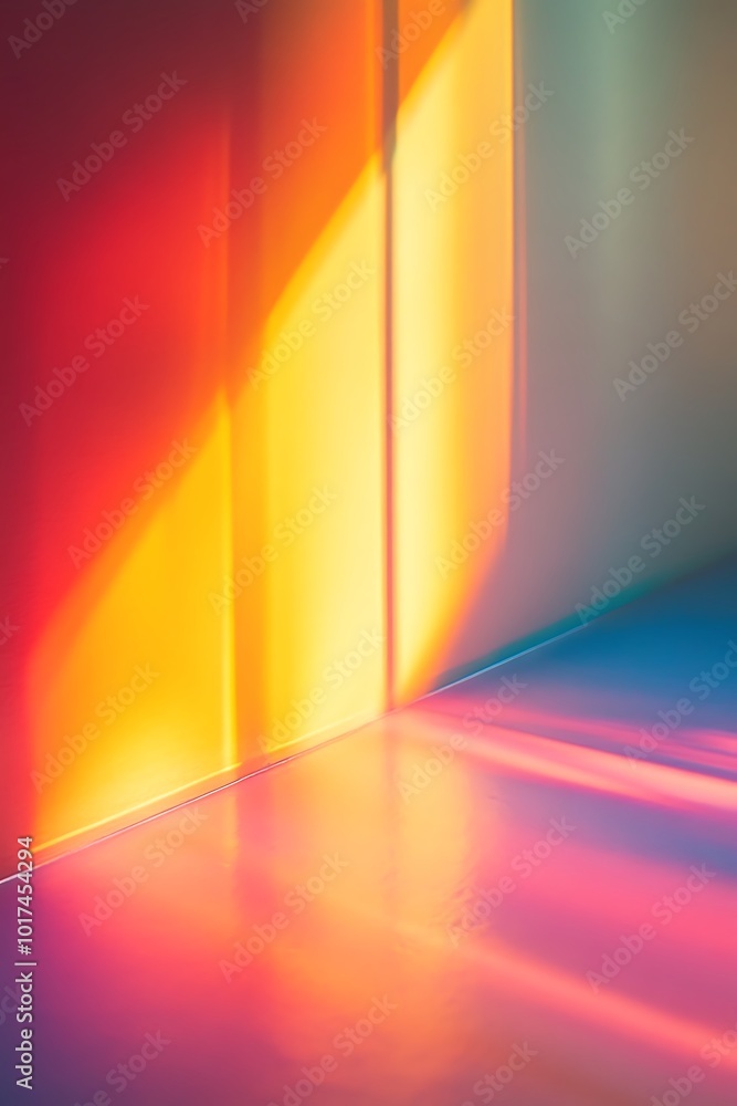 Poster A vibrant interplay of colored light creates a dynamic abstract pattern on a smooth surface, enhancing the atmosphere of the space.