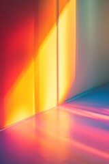 A vibrant interplay of colored light creates a dynamic abstract pattern on a smooth surface, enhancing the atmosphere of the space.