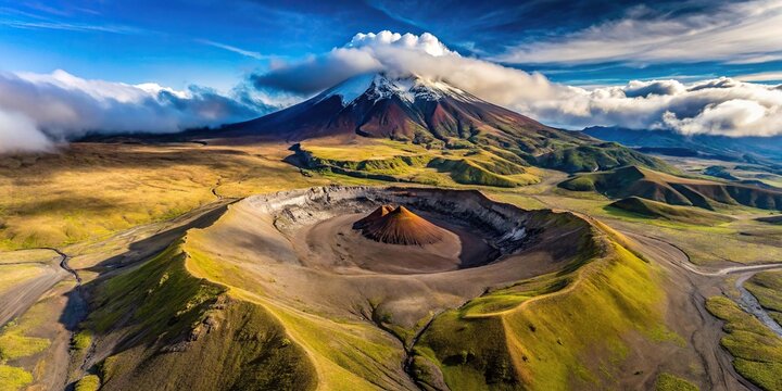 Aerial view of hummocky ground at base of Cotopaxi Volcano in Ecuadorian Andes, volcanic debris avalanche deposits