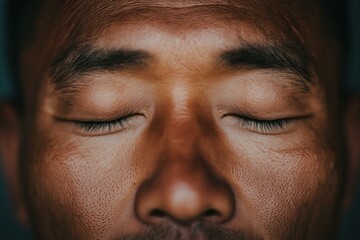 Obraz premium Close-Up of Man's Closed Eyes: Relaxation and Meditation