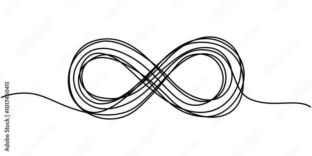 Aufkleber one continuous line drawing of infinity symbol. loop mobius icon and endless forever love concept in