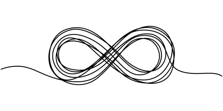 One continuous line drawing of Infinity symbol. Loop mobius icon and endless forever love concept in simple linear style. Editable stroke. Doodle thon vector illustration, Infinity continuous line