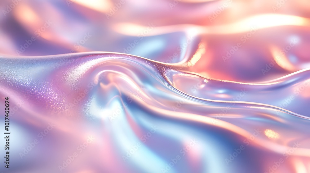 Poster a mesmerizing close-up of swirling, iridescent textures, showcasing a blend of soft pastel colors wi