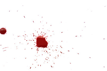 Blood splatters on white background. Red blots of watercolor Realistic bloody splatters for Halloween Drop of blood