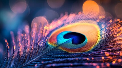 Obraz premium A Close-Up of a Peacock Feather with a Bokeh Background