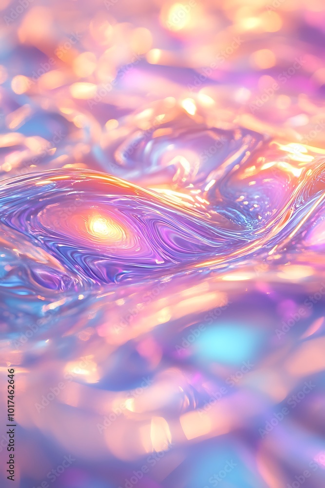 Poster a vibrant, abstract image showcasing swirling patterns with hues of purple and blue, enhanced by shi