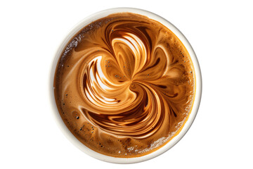  Top view of beautifully stirred latte art isolated on a white background