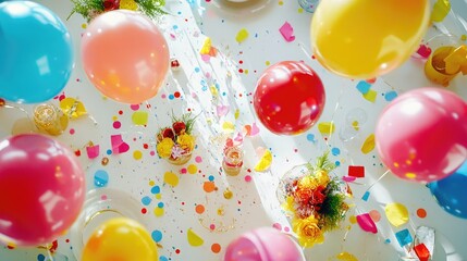 Colorful Balloons and Confetti Celebration Scene