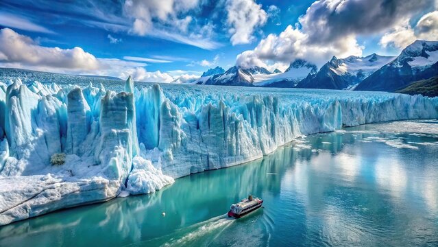 Aerial view of Perito Moreno Glacier ice walls from a boat