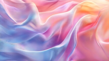 Fototapeta premium A soft, colorful fabric undulates in gentle waves, showcasing a blend of pastel hues like pink, blue, and orange, creating a serene and dreamy visual effect.