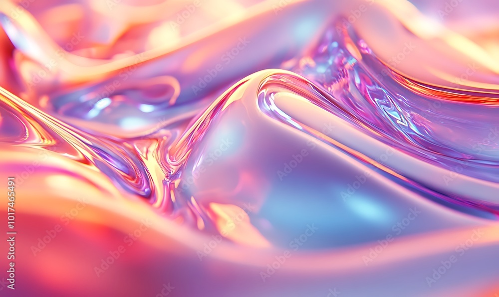 Poster a vibrant, fluid abstract surface showcasing iridescent hues and smooth curves, evoking a sense of m