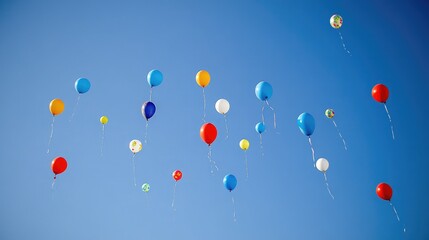 Colorful Balloons Floating in Clear Blue Sky