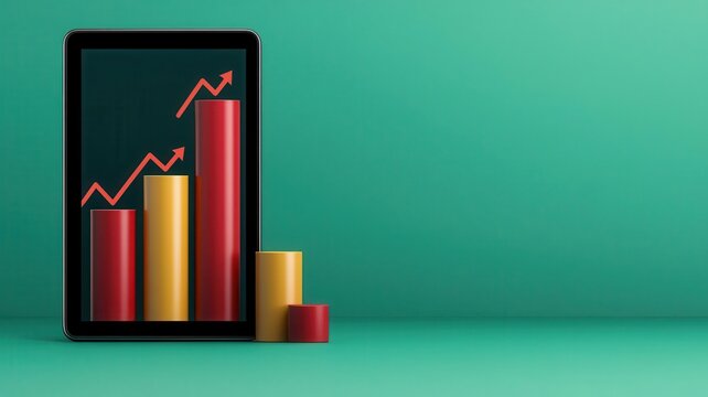Stock price projection graph on a tablet screen, showcasing potential stock price increases and decreases over time
