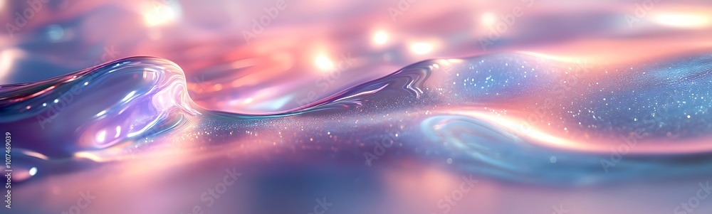 Poster a shimmering abstract surface with waves of soft pastel colors, conveying a dreamlike and ethereal a