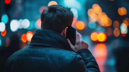 A Silhouette of a Man on a Call in the City