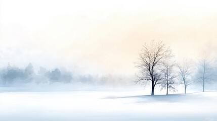 Obraz premium serene winter landscape featuring snow covered trees against soft, pastel sky. tranquil scene evokes sense of calm and peacefulness, perfect for winter themed projects