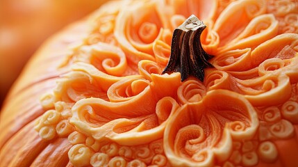 Intricate Carving on an Orange Pumpkin