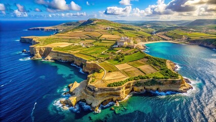 Aerial landscape of Gozo island in the Mediterranean
